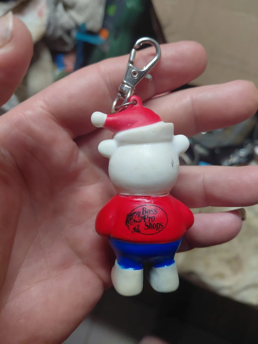 Bass Pro Shops Red White Green Bear Merry Christmas Keychain